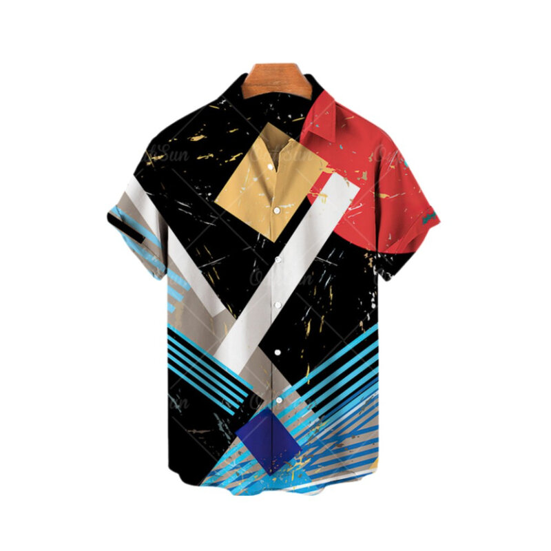 3D 프린트 남성용 캐주얼 셔츠, 하와이 스타일 라펠 반팔 탑, 루즈하고 통기성, 신선한 해변 트렌드