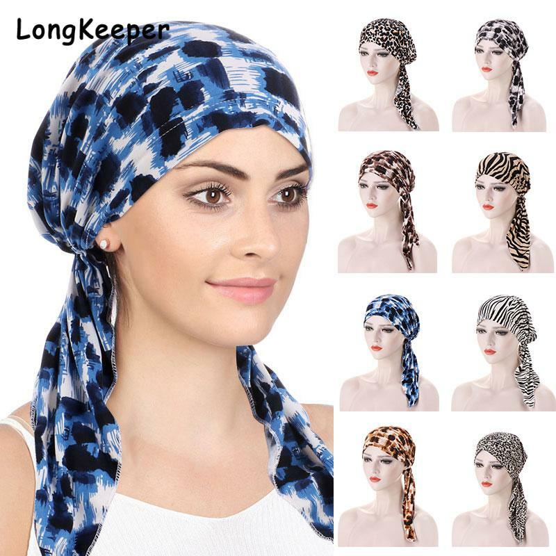 Moda leopardo muçulmano turbante feminino vintage turbante curvo proteção solar retro headwear cabelo envoltório hijab bandana bonés