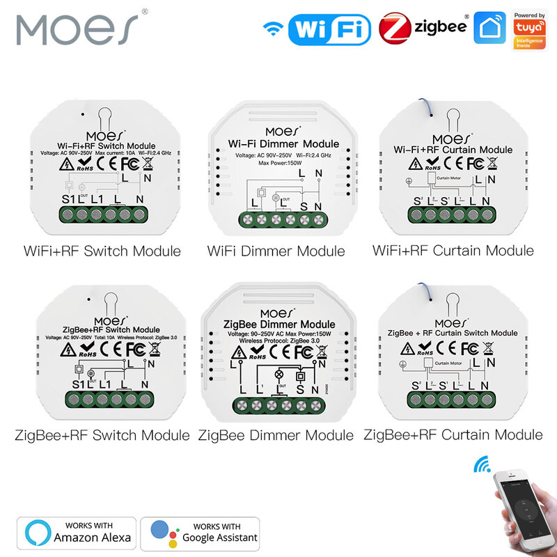 MOES Smart ZigBee WiFi Schalter Modul Licht Dimmer Vorhang Schalter Smart Leben App Fernbedienung Alexa Google Startseite Voice Control