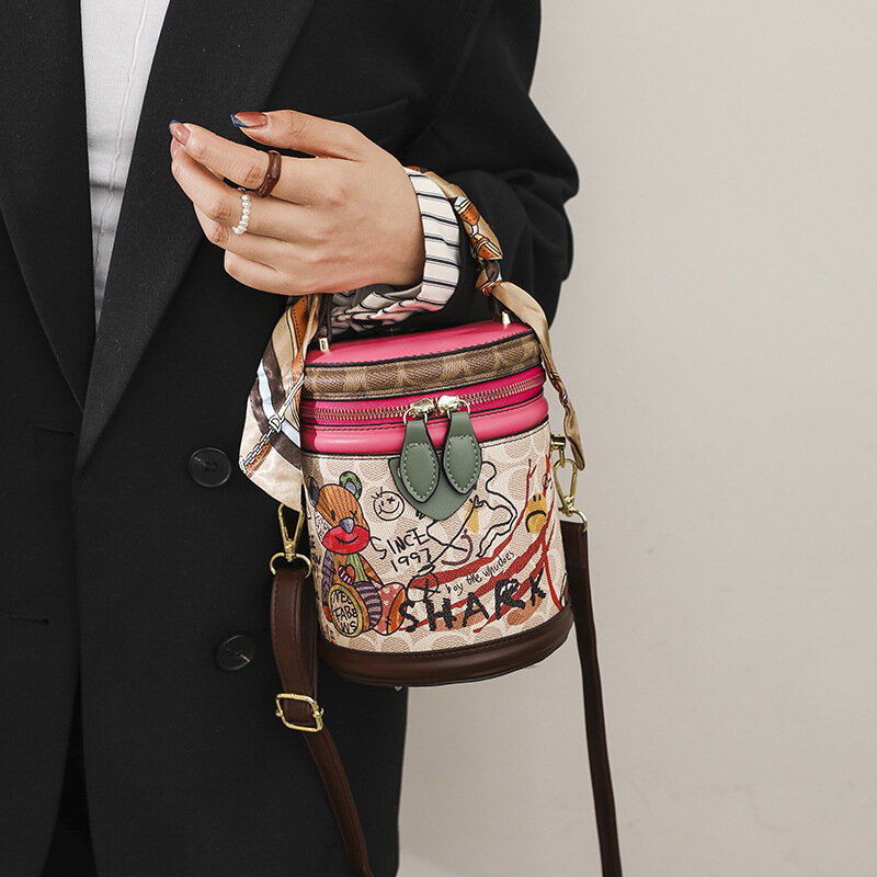 Женская шёлковая сумка-мешок с принтом, с принтом