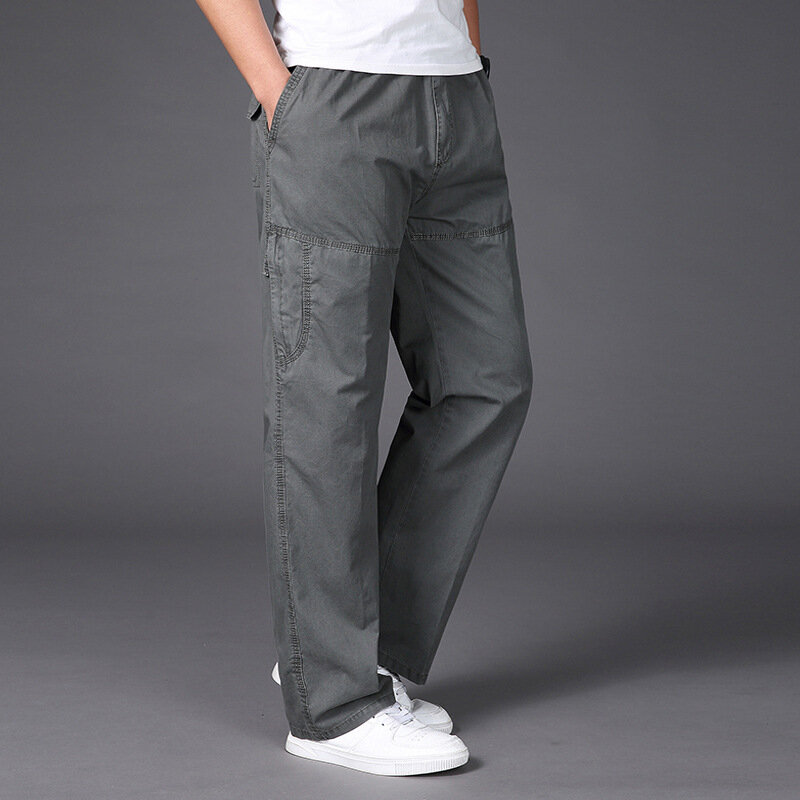 Pantalones deportivos de algodón para hombre, pantalón informal, holgado, liso, talla grande, primavera y otoño, novedad