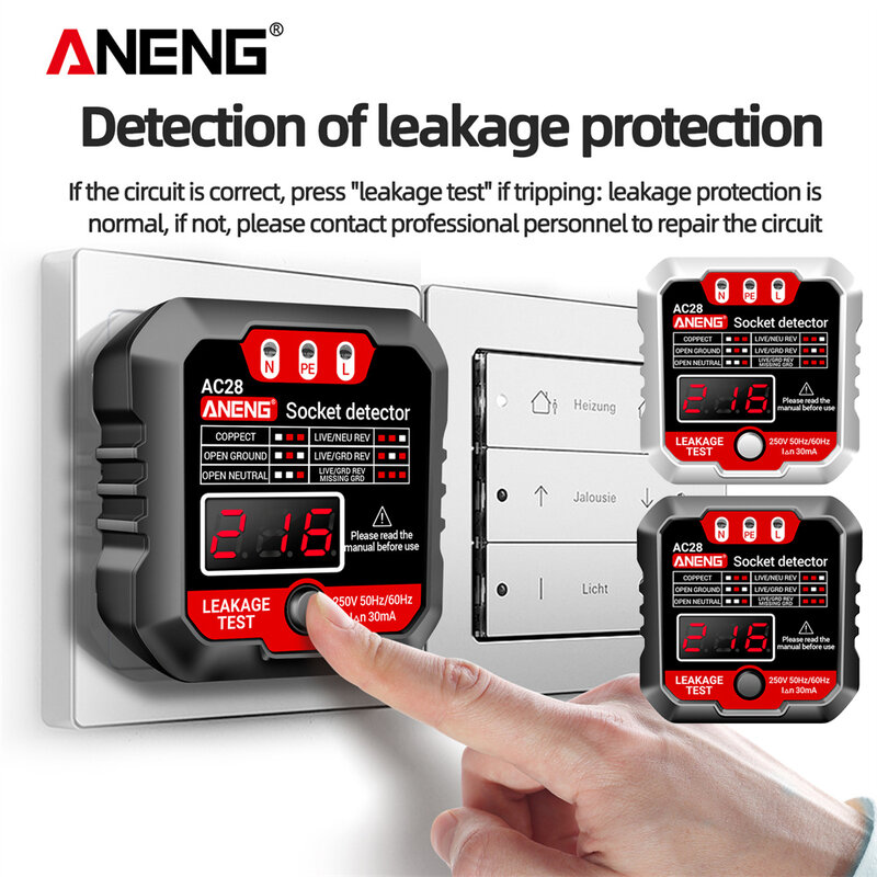 ANENG AC28 Digital Display Socket Tester UK EUA UE Plug Polaridade Pheck Fase Detector Tensão Teste Multi-função Electroscópio