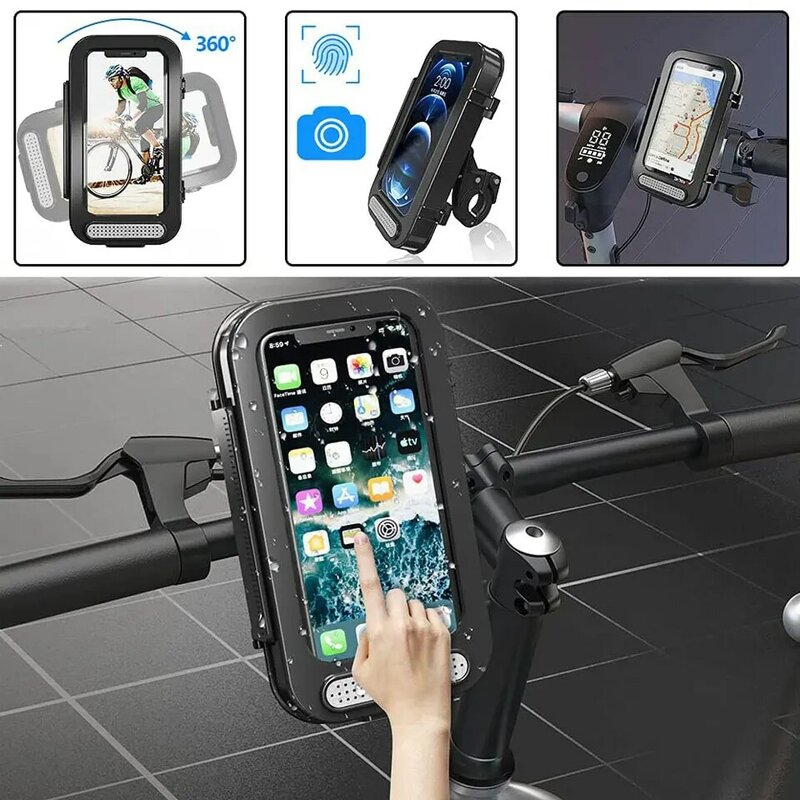 自転車やオートバイ用の携帯電話ホルダー,充電器付きの防水ケース