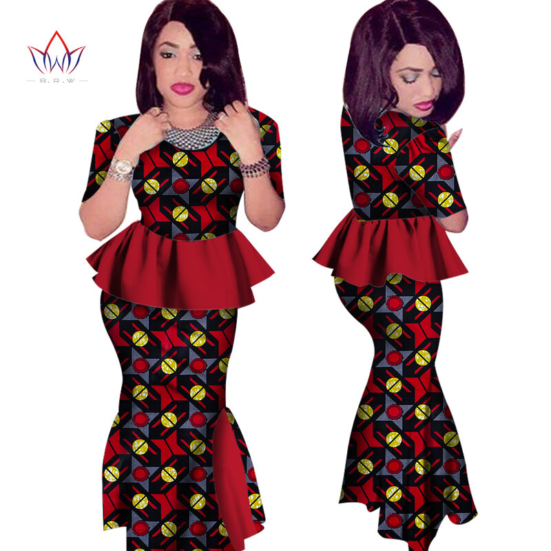 Dashiki africano de verano para mujer, ropa de marca africana de 2 piezas, traje de falda de Ankara con estampado de manga corta WY499