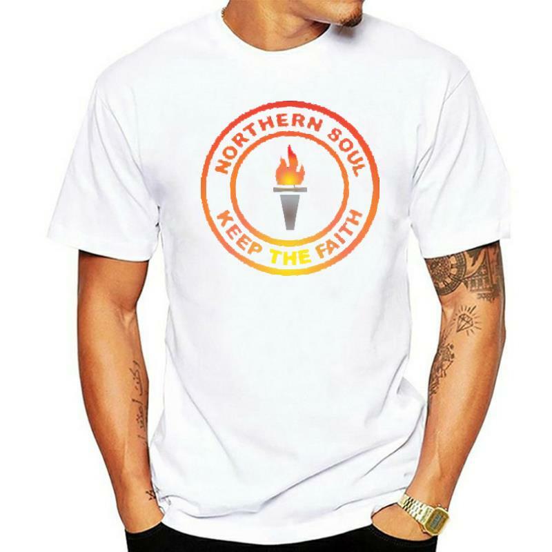 Camiseta masculina do algodão do ajuste solto dos homens da música do logotipo da fé da alma do norte da tocha