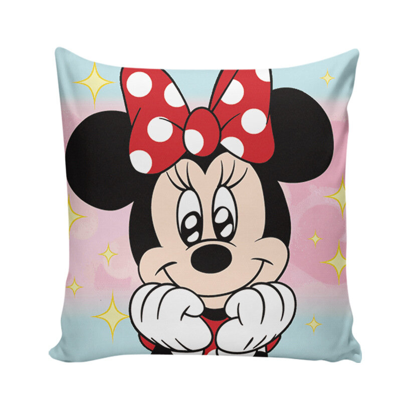 Funda de almohada de dibujos animados de Disney, Mickey Mouse, Minnie, niños, blanco y negro, a cuadros, regalo de cumpleaños de Navidad, 45x45cm