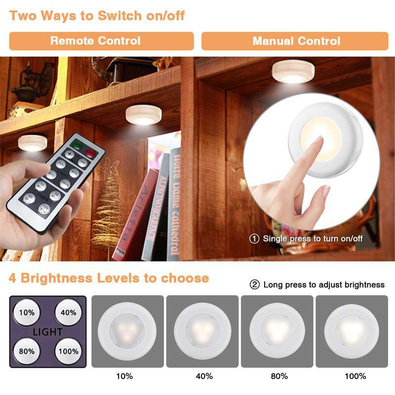 Elfeland 6Pcs LED Cabinet Light Closet Lamp with Two Remote Control RGB 4000K Night Lights for Kitchen Closet Bedroom Corridor