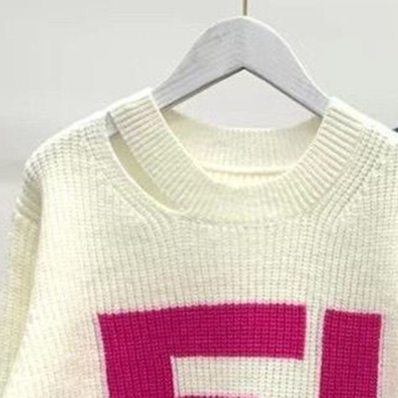 Suéter de punto con letras bordadas para mujer, suéter suelto de cuello redondo, novedad, Otoño e Invierno