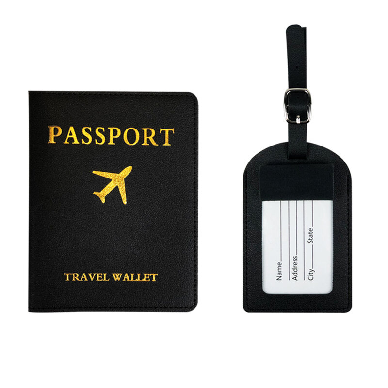 2PCS PU Leather Luggage Tag Passport Case Wallet For Couples Honeymoon Wedding Gift Travel Organizer
