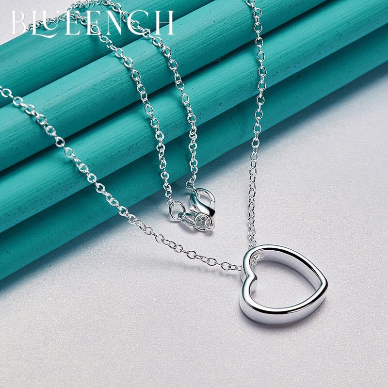 Blueench 925 Liontin Potongan Persik Hati Perak Murni Kalung Rantai 16-30 Inci untuk Wanita Mode Pertunangan Perhiasan Romantis
