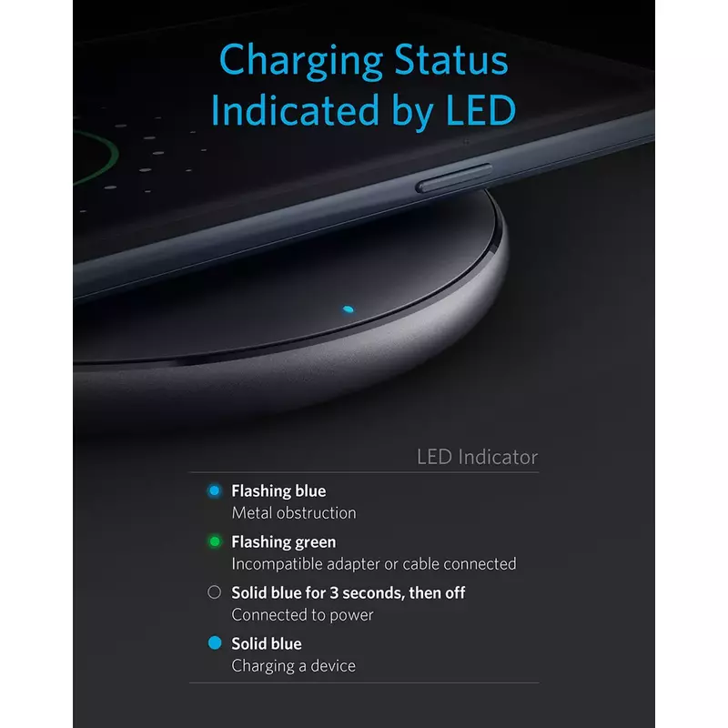 An-ker wireless charger 313 Qi-Certified 10W Max charger for iphone 12/iphone 13 smartphone wireless charging