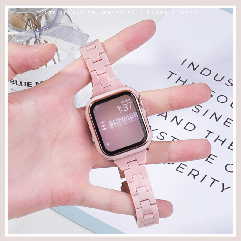 Correa para Apple Watch de 44mm, 45mm, 40mm, 41mm, 38mm, 42mm, pulsera fina de resina para mujer, bandas de reloj inteligente Rosa iwatch series 3 4 6 7