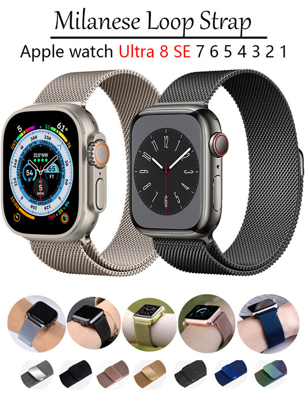 Milanese Loop Strap For Apple watch Band 44mm 40mm 45mm 41mm 42mm 38mm 45 44 mm bracelet iWatch Series 3 5 6 SE 7 8 Ultra 49mm