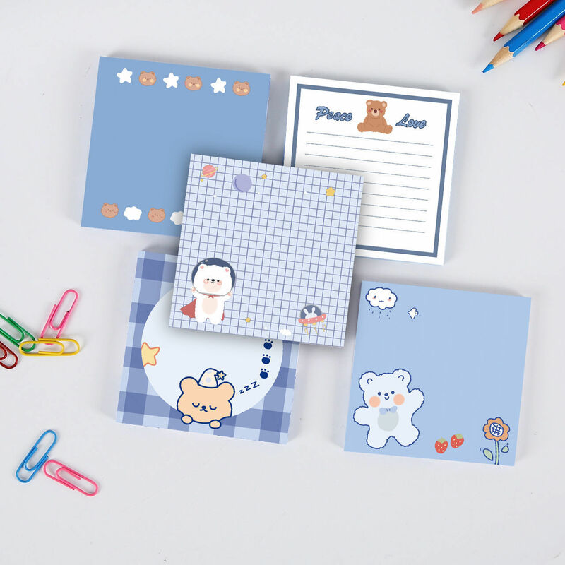 Koreański Ins wiatr kreskówka niebieski niedźwiedź kartki samoprzylepne studenci zapomnij notatniki słowo biuro TagStationery wiadomość szkolne