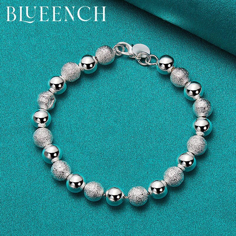 Blueench 925 Sterling Silber Perlen Matt Armband für Frauen Männer, Verlobung, Hochzeit Party Mode Schmuck