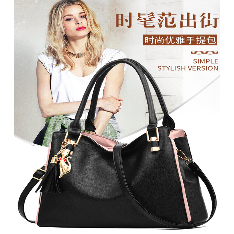 QIAOSANSAN Women's Handbag Designer Large-capacity One-shoulder Ladies Bag Messenger Tote Metal Tassel Pendant Stitching Trendy