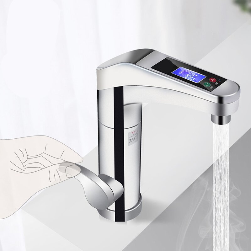 Grifo de calefacción eléctrica ABS + Metel, calentador de agua caliente instantáneo rápido para cocina y baño, grifos de lavabo/baño de plata de 45 grados