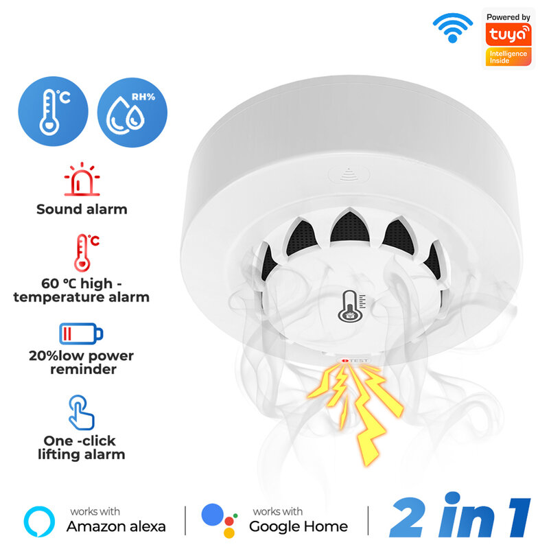 Wifi Rooksensor Alarm Spraakbesturing 2.4Ghz Rooksensor Plafondbevestiging Met Temperatuur-En Vochtigheidssensor Alarmsysteem