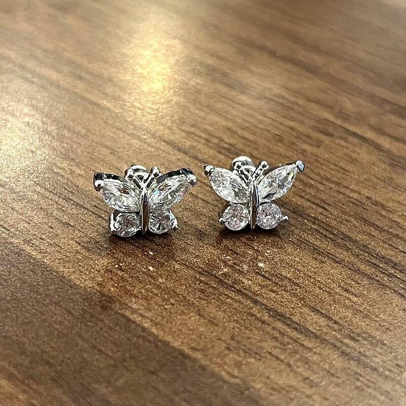 Cute Women Earrings Butterfly Ear Studs Cartilage Cubic Zirconia Gold Color Mini Tragus Piercing Korean Fashion Jewelry
