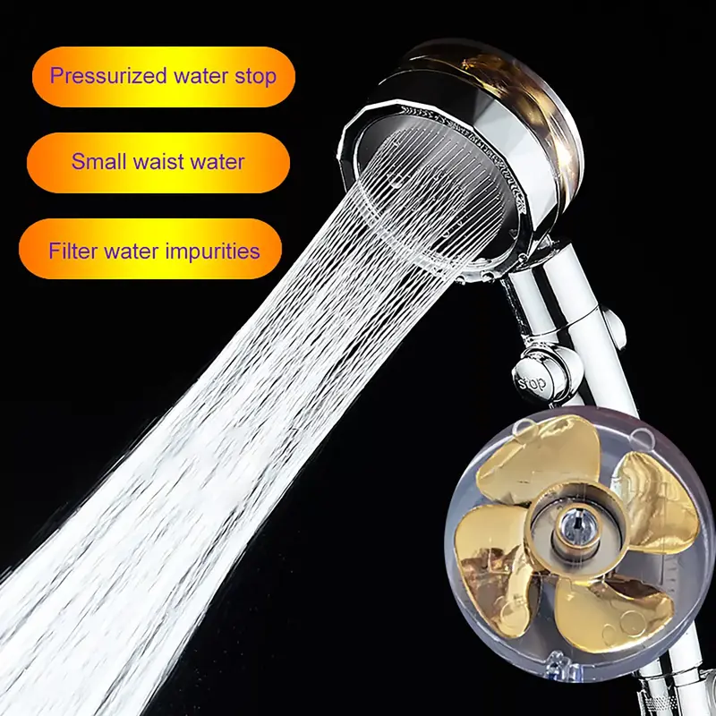 Soffione doccia portatile ad alta pressione funzione di risparmio idrico ugello Spray ABS con ventola rotante per mulino a vento accessori per il bagno