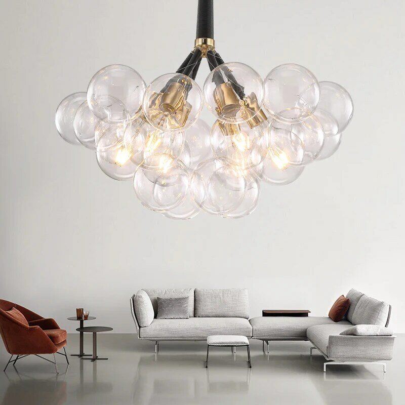 Candelabro de bola de cristal transparente nórdico, candelabro de bola de burbuja de decoración creativa para restaurante y sala de estar