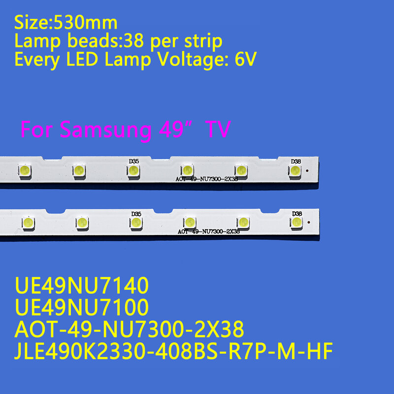 Tira de luces LED de retroiluminación, accesorio para Samsung UE49NU7100 49NU7100 49NU7300 BN96-45953A aot_49 _ nu7300 _ nu7100 sts49081 _ 38leds, 10 unidades