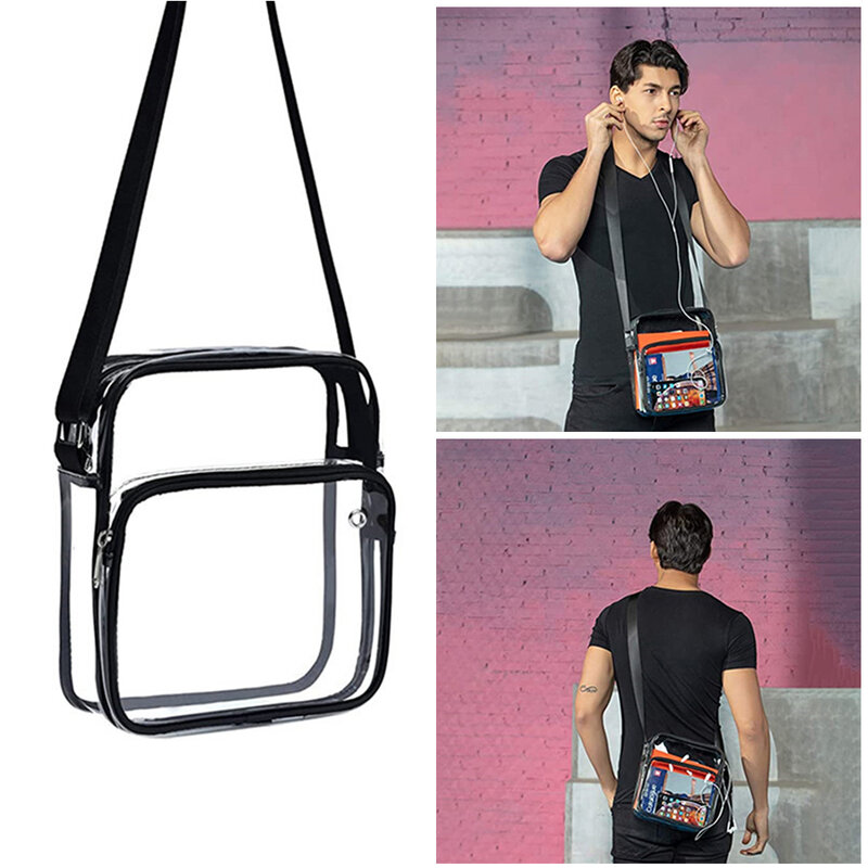 Bolso cruzado transparente de PVC para hombre, bolsa de hombro deportiva, informal, a la moda, resistente al agua, para teléfono