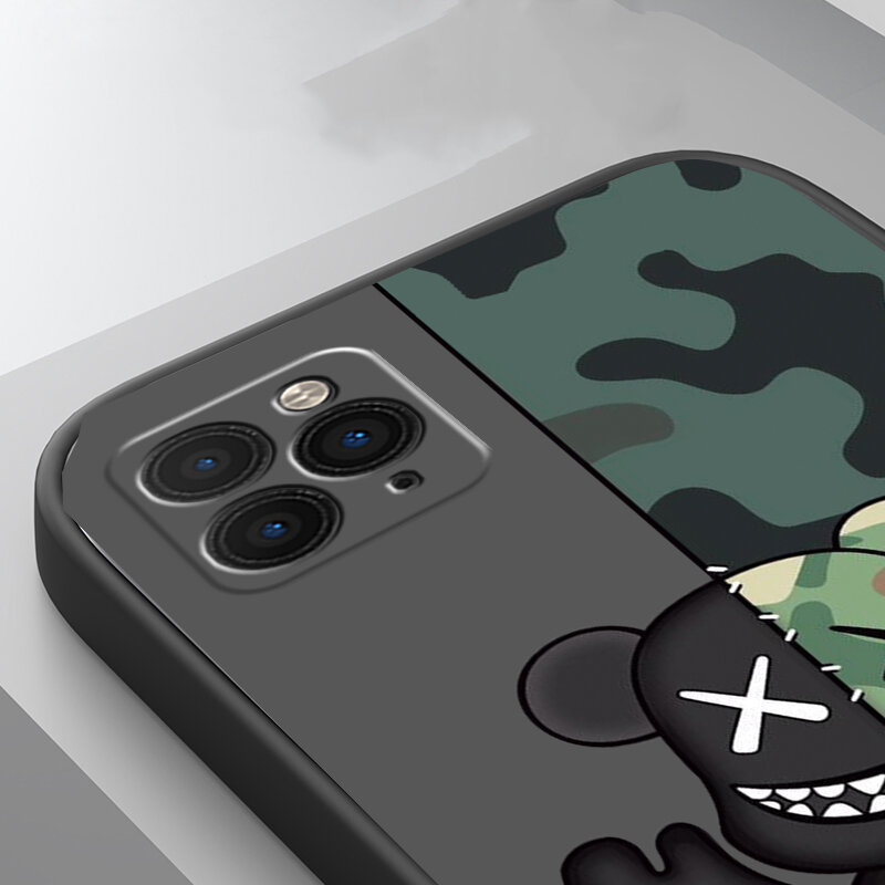 Moda armia niedźwiedź przypadki telefonów dla iPhone 11 12 Pro Max miękkiego silikonu Back Cover fundusz dla iPhone XR X XS Max 7 8 Plus SE 2020 Capa