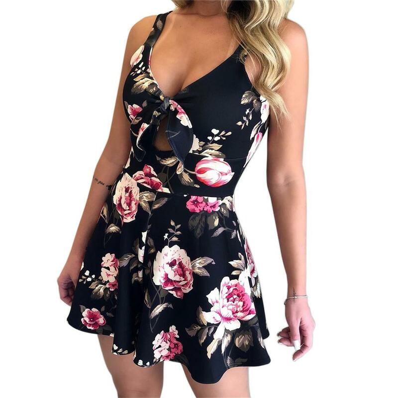 Vrouwen Zomer Print Jumpsuit Shorts Casual Loose Korte Mouw V-hals Strand Rompertjes Mouwloos Bodycon Sexy Party Playsuit