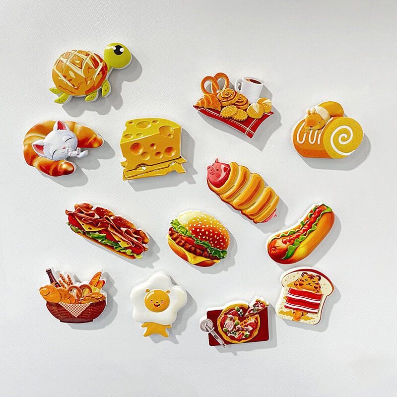 Hadiah Ornamen Magnet Kulkas Kartun Roti Makanan Simulasi Resin 3D Dekorasi Rumah