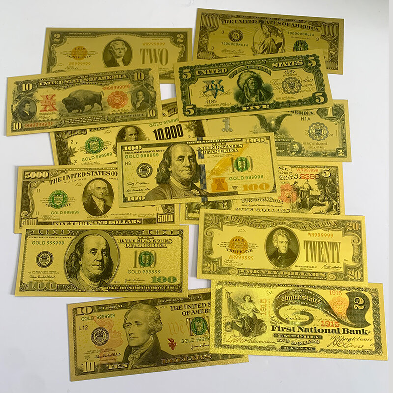 Us $100 folhas de prata banhadas para cédulas, notas falsas de dinheiro usd, lembrança de presente moeda mundial coleção de cédulas