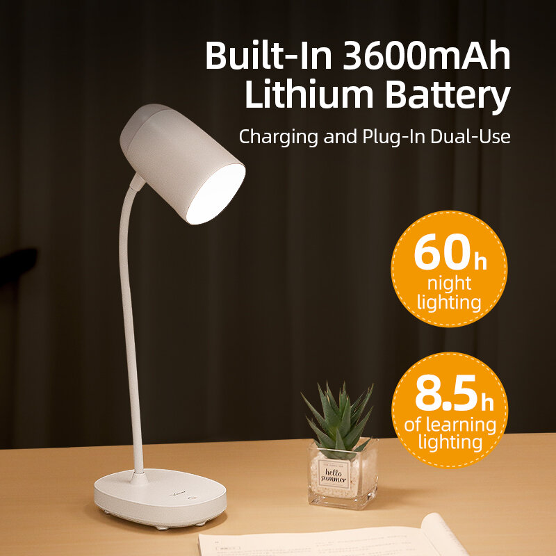 Clip lámpara inalámbrica para mesa estudio 3 modos táctil 1200mAh recargable LED lectura escritorio lámpara 7000K USB Luz de mesa Flexo lámparas de mesa