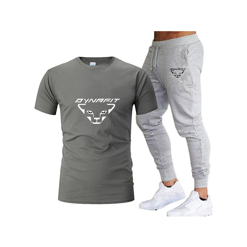 Летняя брендовая Новая мужская Спортивная футболка DYNRFIT + брюки, брендовые Повседневные Дышащие штаны для бега, модная одежда в стиле хип-хоп 2023