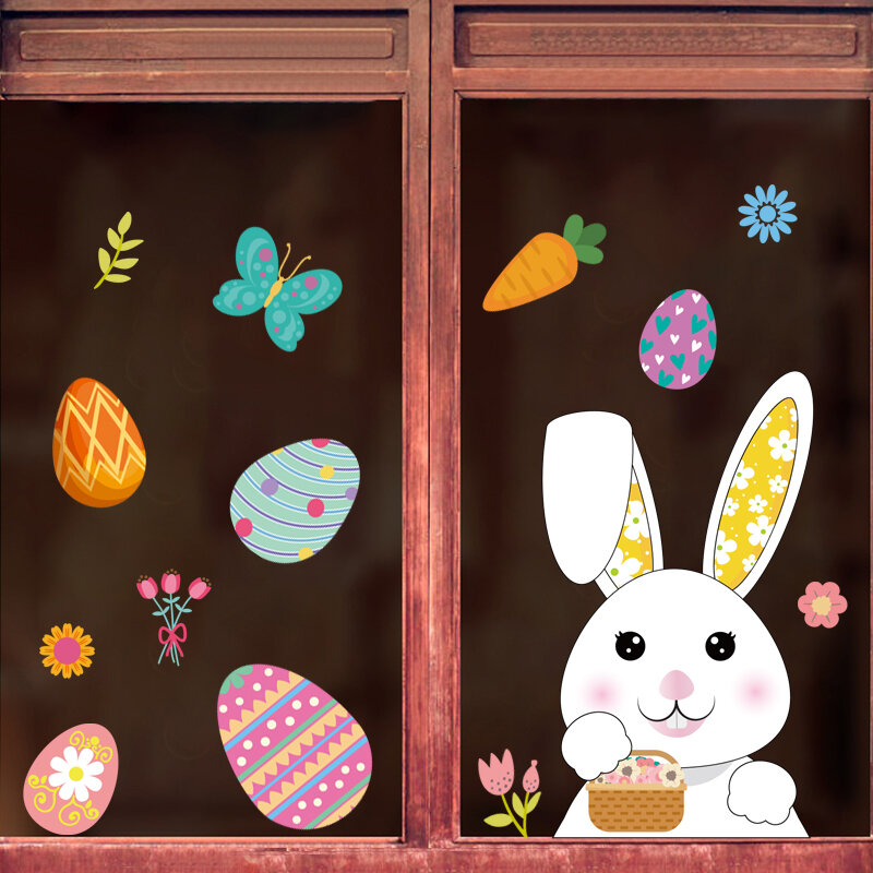 Autocollants pour fenêtre de Pâques,autocollants pour fenêtre de Pâques |  Autocollants muraux de lapin mignons | Décoration de fenêtre de pâques pour