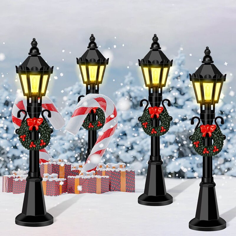 Mini modelli di lampioni natalizi, 4 pezzi Mini lampione stradale per casa delle bambole, accessori per giardino fatato Micro-paesaggio
