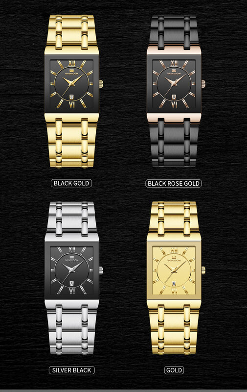 2023 Men Business Watch Simple Design Luxury Fashion Rectangular Gold Stainless Steel Calendar Waterproof Quartz Men's Watches