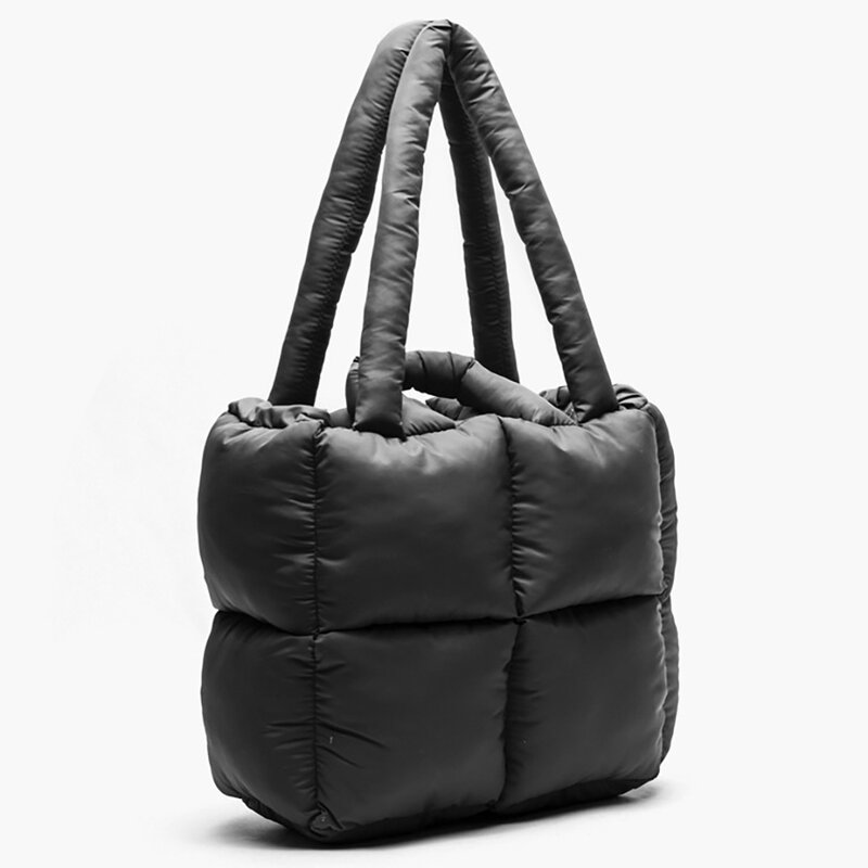 Handbag For Womens' Shoulder Bag Small Design Tote Bag Nylon Padded Puff Piece Soft Cotton Pillow Filling Zipper Alar Female