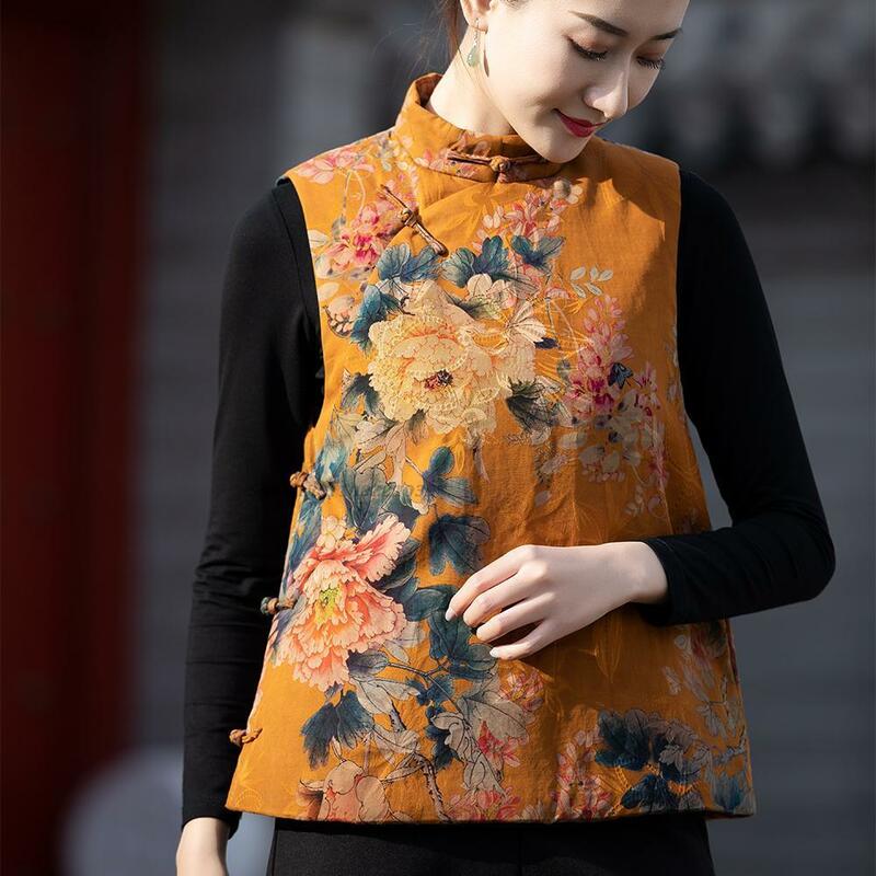 2023 tradycyjny chiński kamizelka narodowy vintage kwiat wydruku kamizelka retro hanfu topy elegancki orientalny strój tang chiński kamizelka