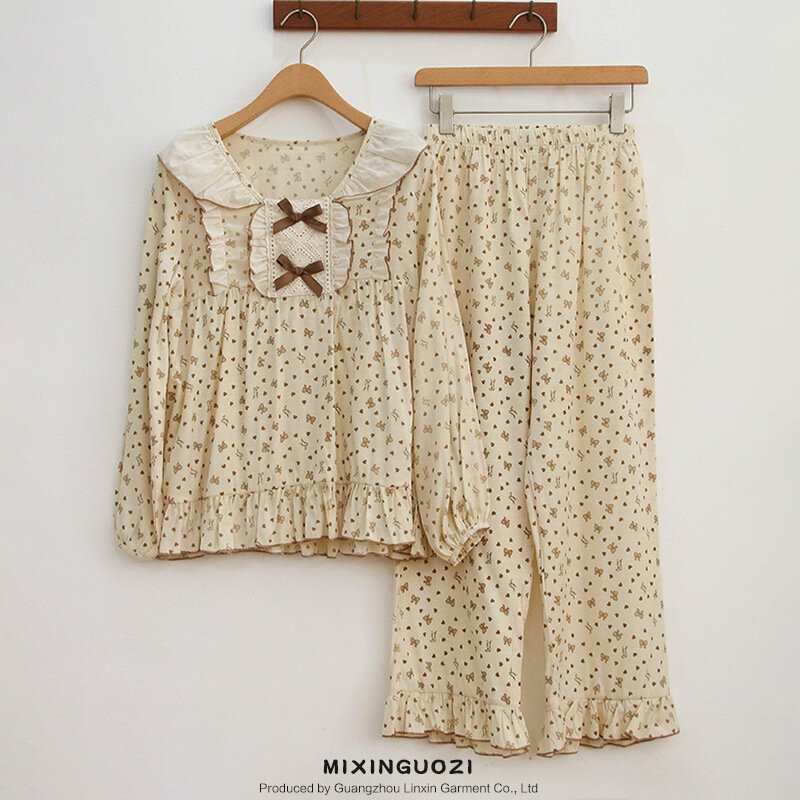 Pyjama en coton à manches longues pour femme, vêtement Vintage, mignon, imprimé Floral, grande taille, automne