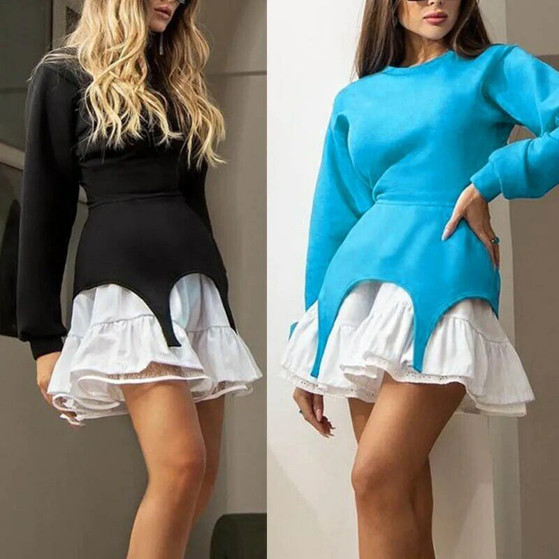 Summer new top women's solid color trend featured hem long sleeve sweater hoodie