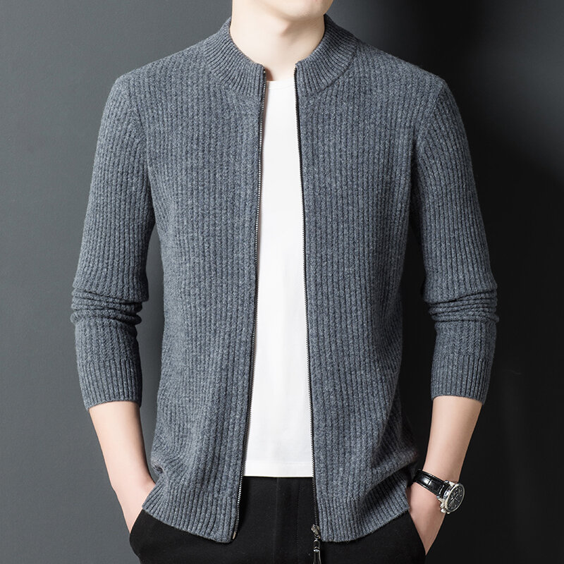 2021 outono e inverno gola jacquard lã pura camisola cardigan camisola masculina coreano engrossado jaqueta masculina