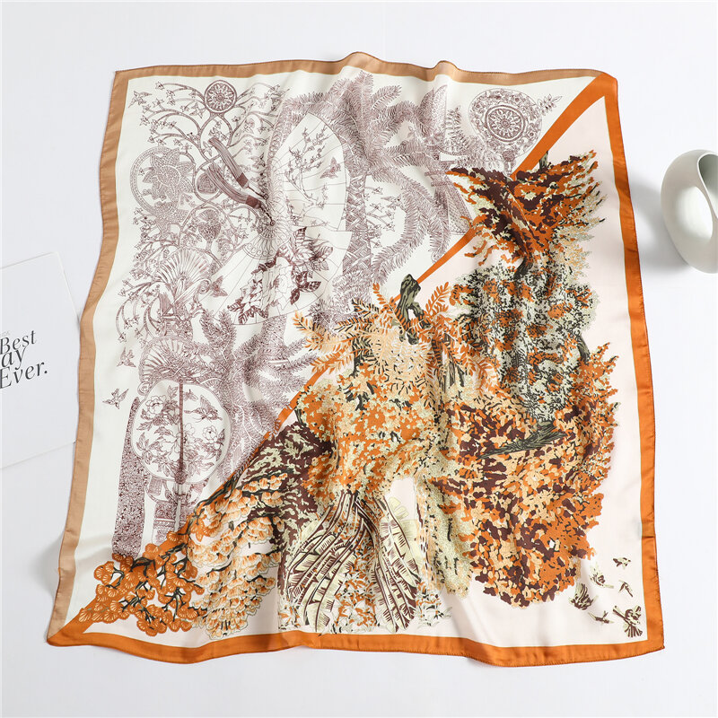 Bufanda cuadrada de seda satinada con estampado de Hijab para mujer, pañuelo Floral para el cuello, Foulard 2022