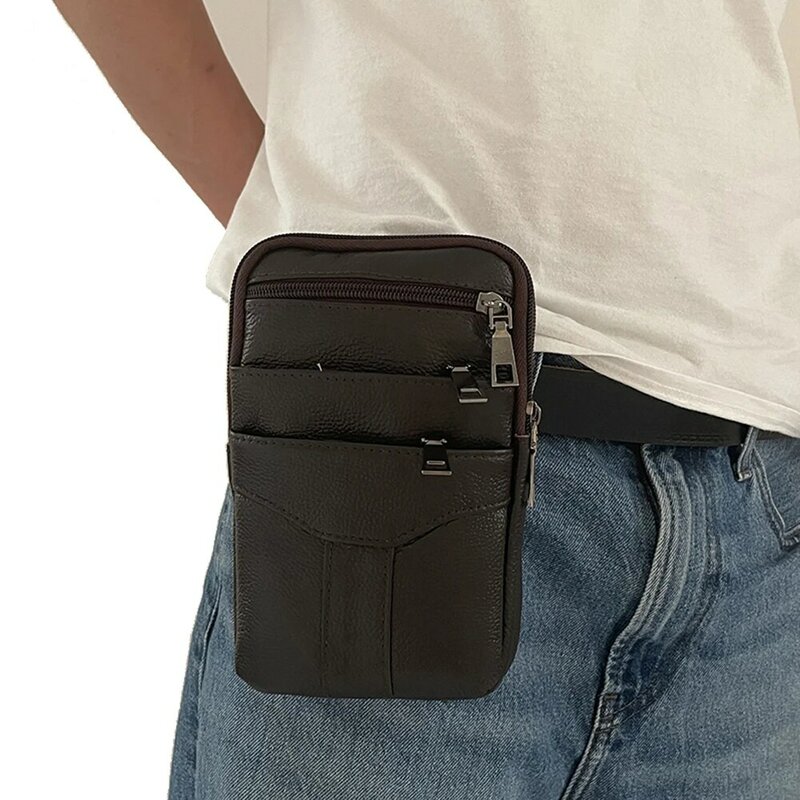 Bolsa de cintura de couro masculino ombro crossbody sacos retro couro bolsa de telefone móvel para homens ao ar livre viagem compras