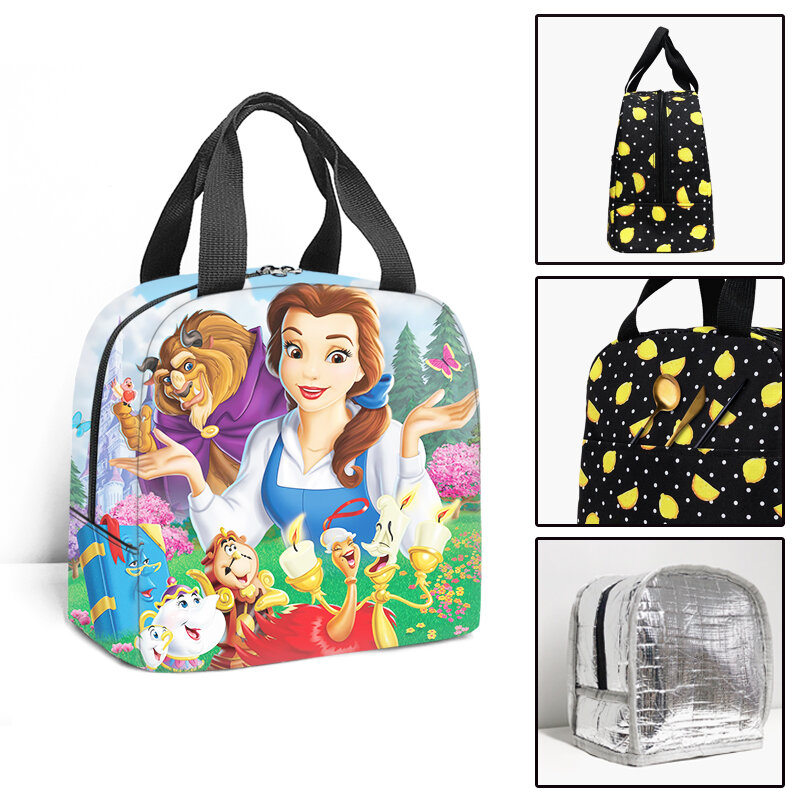 Disney beleza e a besta isolado saco de almoço menino menina viagem térmico refrigerador tote sacos de comida portátil estudante escola almoço