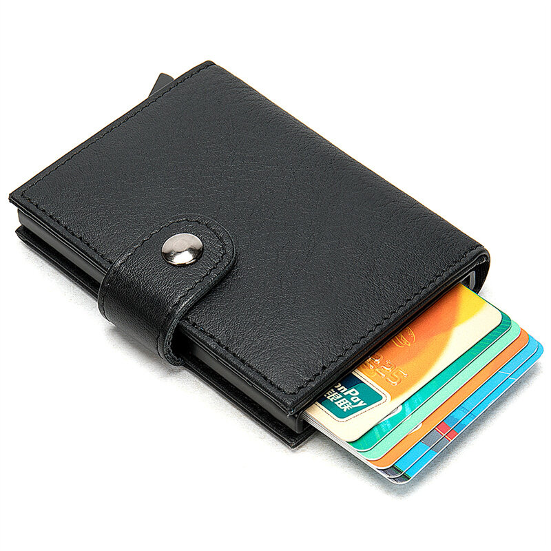 Porte-cartes de crédit en cuir noir pour hommes et femmes, étui portefeuille intelligent, à loquet mince, pour argent, 2022