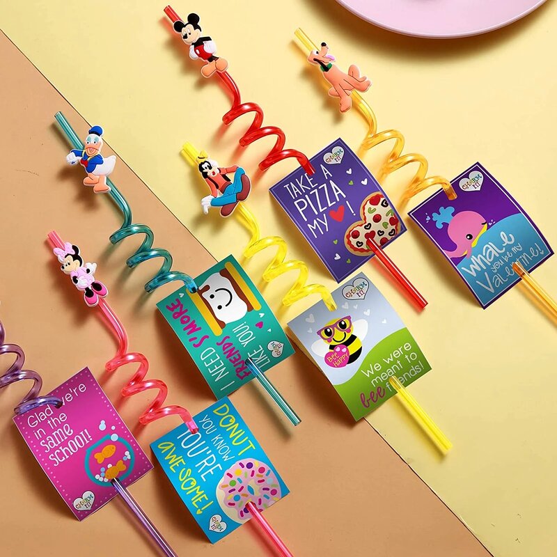 Pajitas reutilizables de Minnie Mouse para niños y niñas, pajitas de Mickey Mouse para beber, suministros de fiesta de frutas, decoraciones de cumpleaños, 12 piezas