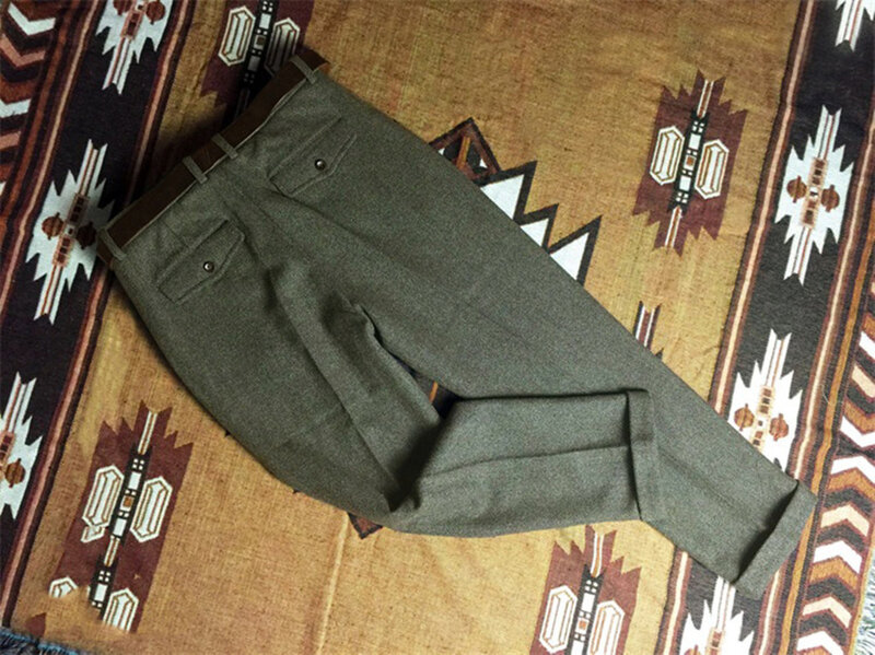 Herringbone Tweed Straight High Waist Pants for Men Classic Essential Wool Trousers Husaband Vintage Amekaji Overalls No Belt