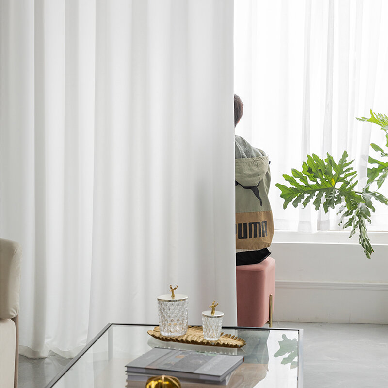 Cortinas transparentes y gruesas para sala de estar, Cortinas elegantes de gasa para decoración de ventana, color café, rosa, blanco y azul, 2021