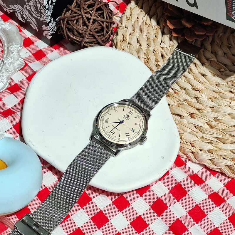 오리지널 오리엔트 남자 자동 시계, 남자 시계 일본 빈티지 손목 시계 2 세대 밤비노 돔형 다이얼, 그의 그녀의 시계 세트