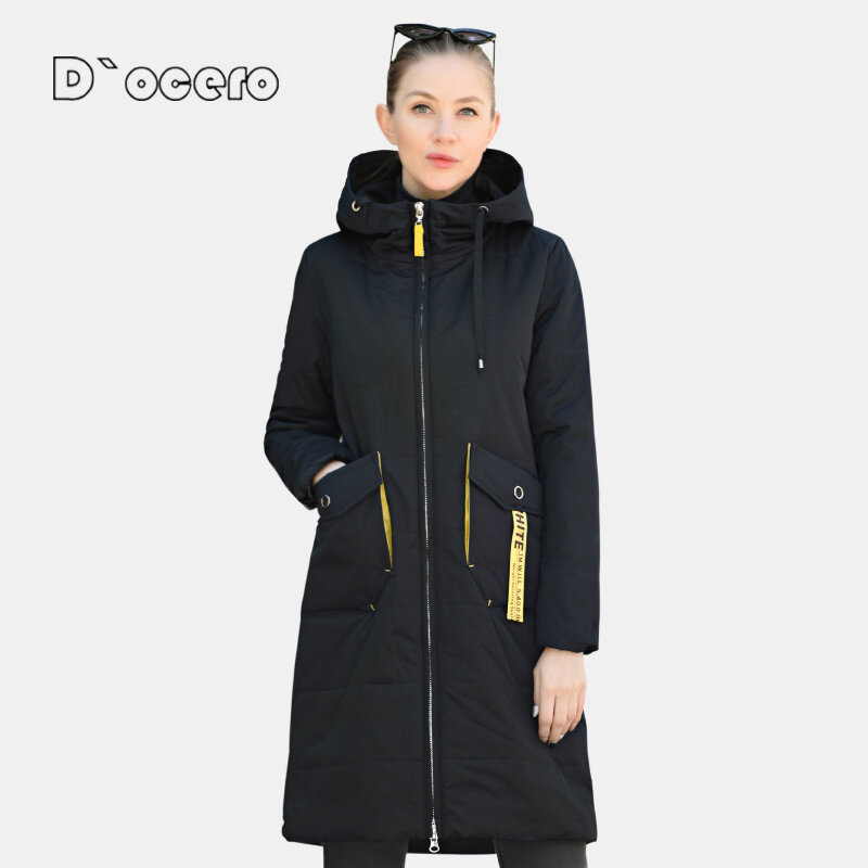 DOCERO 2021 nowa kurtka jesienno-jesienna damska gorąca sprzedaż cienka bawełna płaszcz długi Plus rozmiar parki z kapturem moda ciepłe pikowane znosić